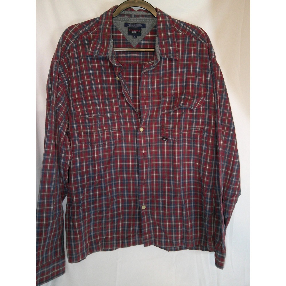 Tommy Jeans Vintage Red Plaid‎ Button Down Casual Shirt XL